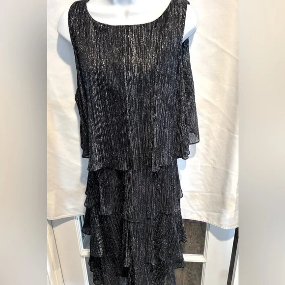 SLNY size 16 dress, black and silver with layers. Sleeveless and sheer w/ slip - Picture 2 of 9